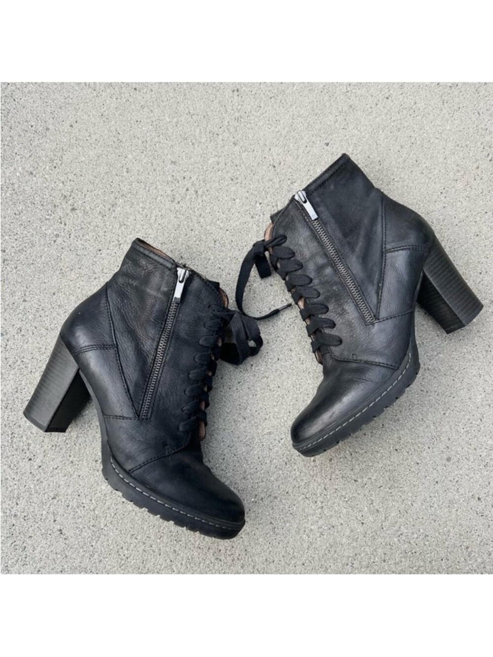 Biala Lace Up Heeled Boot Black Leather‎ Women’s 40